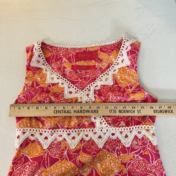 Lilly Pulitzer Jubilee Catherine Bell A-Line Dress Sz 6 Pink Lace Trim Tropical - Picture 13 of 15